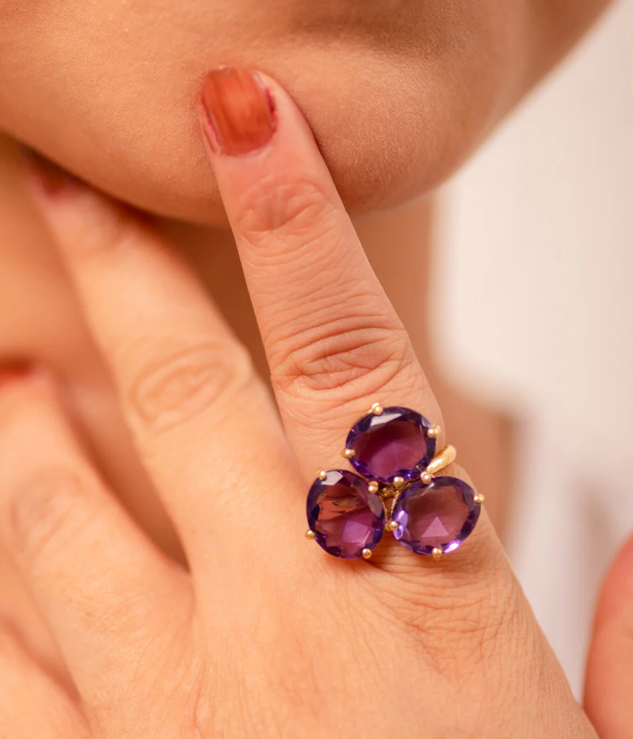 3-Stone Amethyst Gold Plated Ring - Image 2
