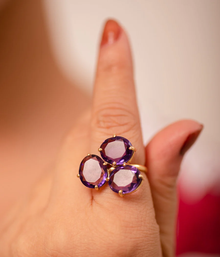 3-Stone Amethyst Gold Plated Ring - Image 3