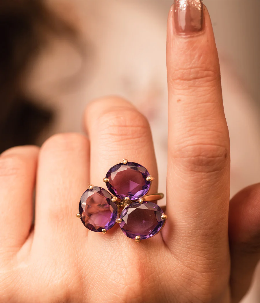 3-Stone Amethyst Gold Plated Ring - Image 5