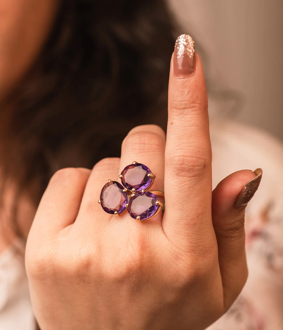 3-Stone Amethyst Gold Plated Ring - Image 6