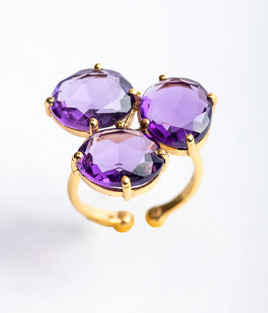 3-Stone Amethyst Gold Plated Ring - Image 8