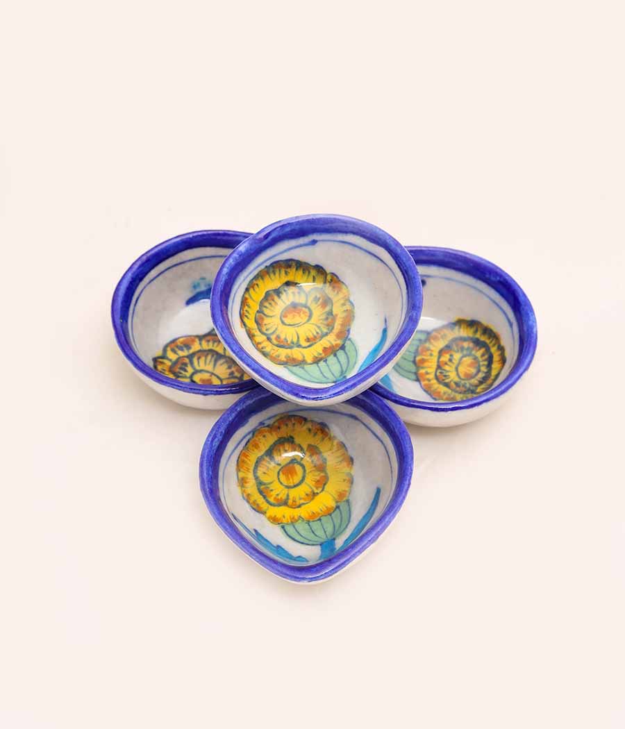 Blue Pottery Traditional Yellow Flower Design Diya - Set of 6 - Image 4