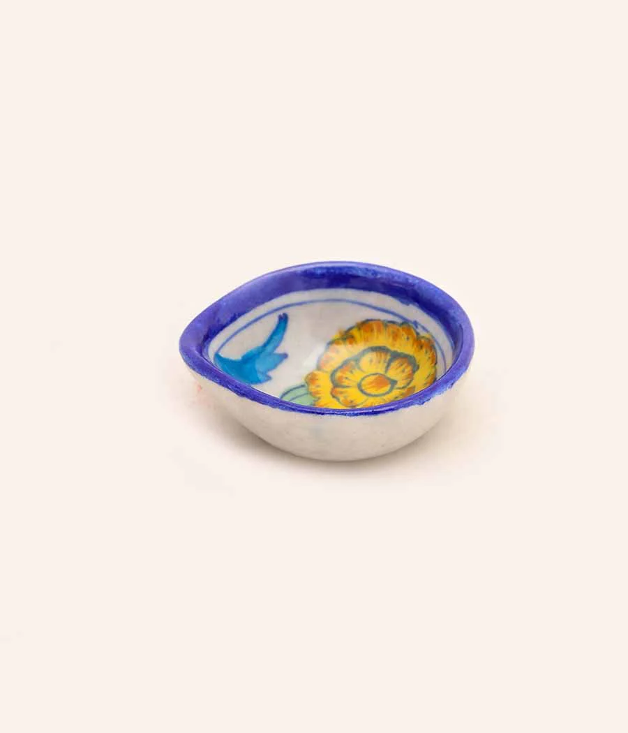 Blue Pottery Traditional Yellow Flower Design Diya - Set of 6 - Image 7