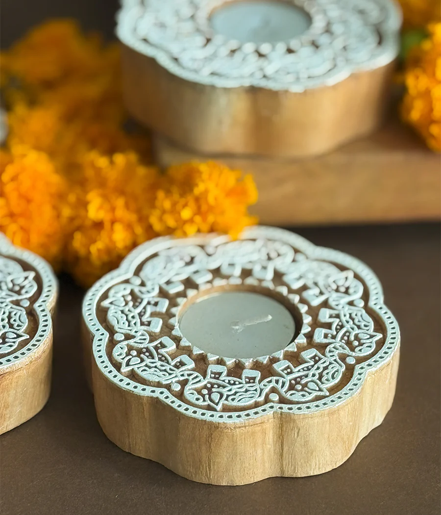 Enchanted Wooden Glow Diya - Set of 4 - Image 10