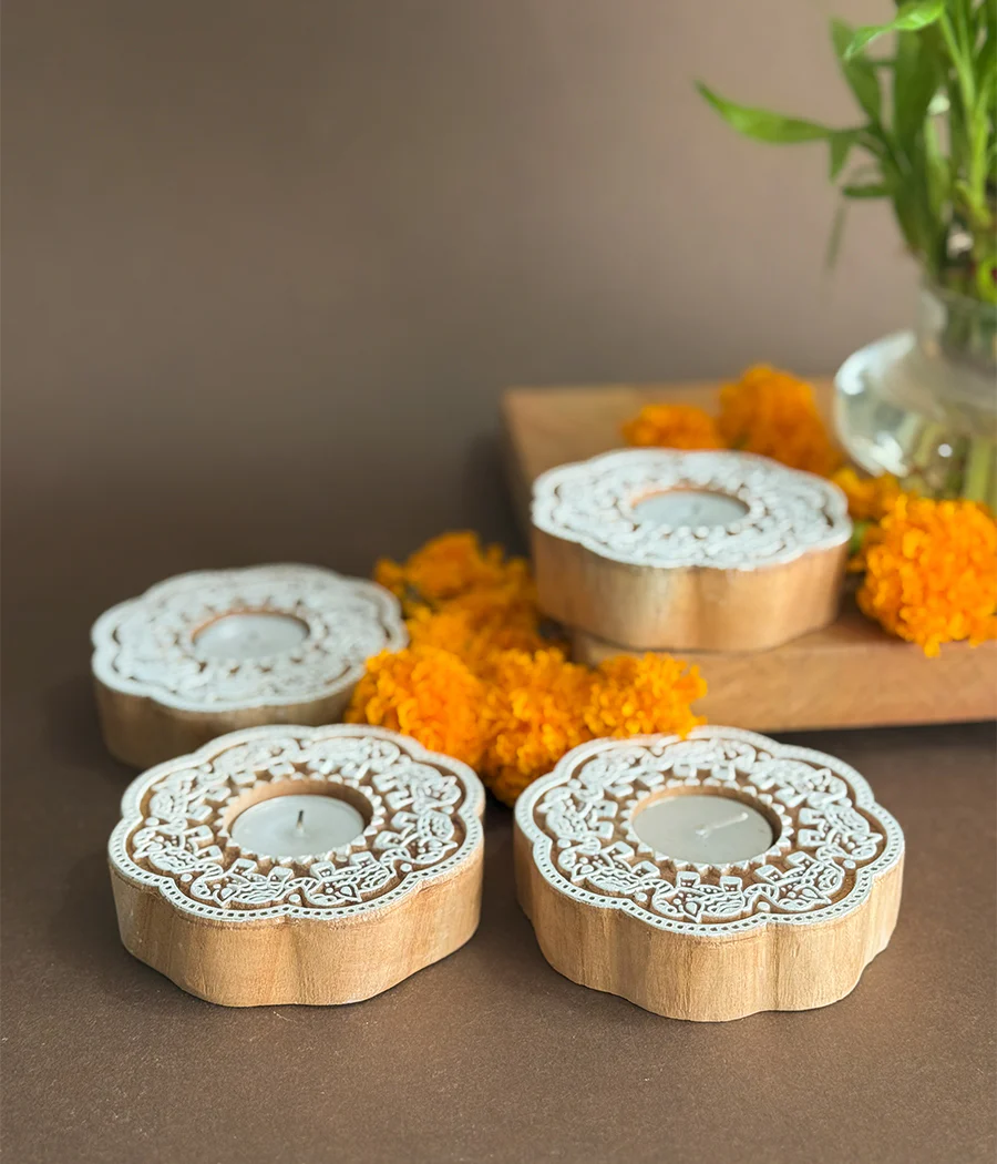 Enchanted Wooden Glow Diya - Set of 4 - Image 11