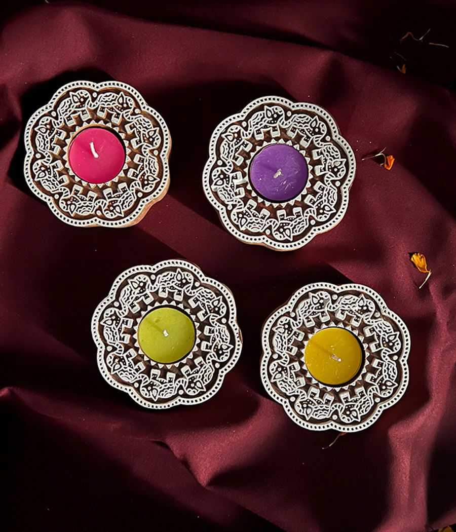 Enchanted Wooden Glow Diya - Set of 4 - Image 12