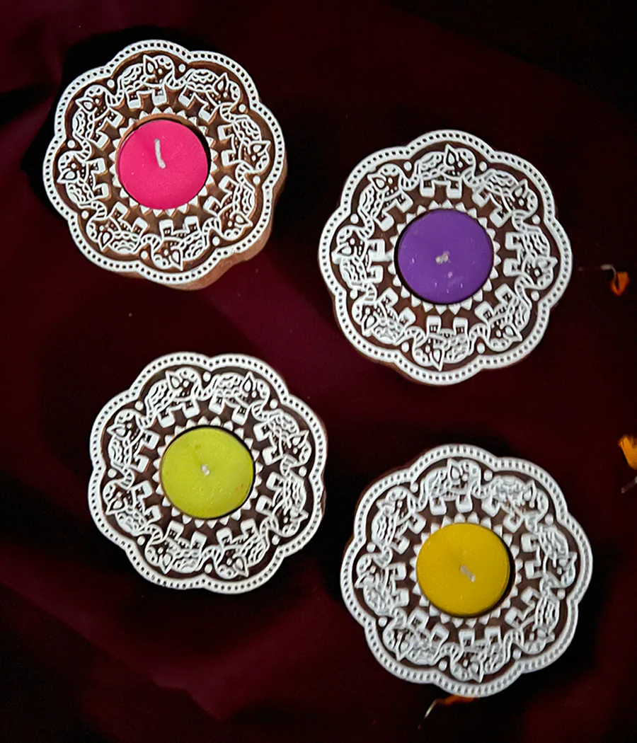 Enchanted Wooden Glow Diya - Set of 4 - Image 2