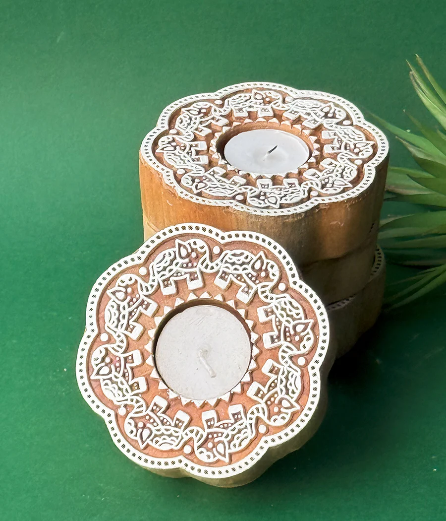 Enchanted Wooden Glow Diya - Set of 4 - Image 3