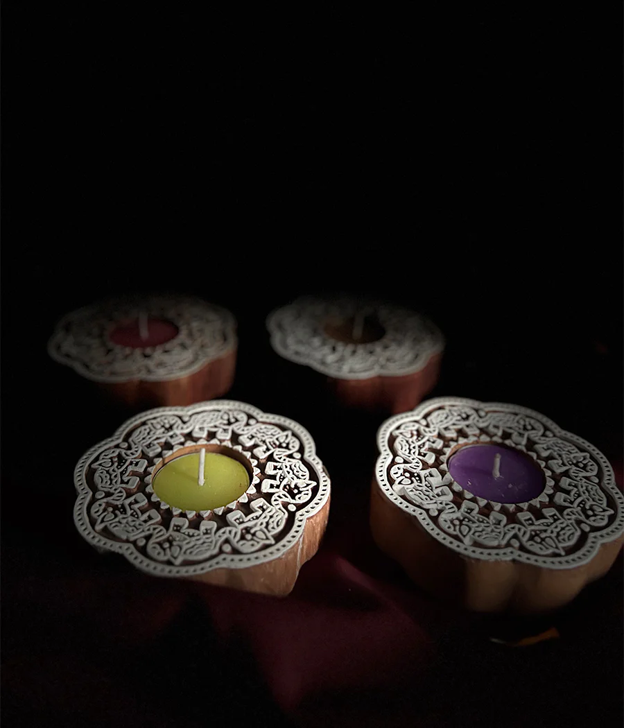 Enchanted Wooden Glow Diya - Set of 4 - Image 4