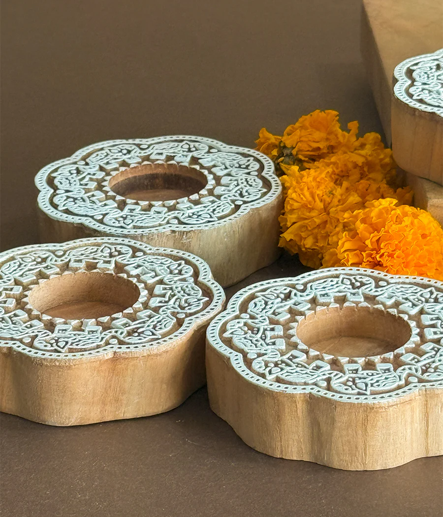 Enchanted Wooden Glow Diya - Set of 4 - Image 5