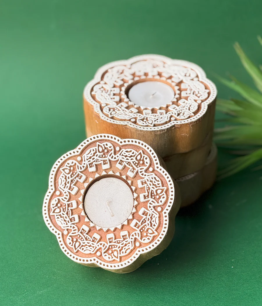 Enchanted Wooden Glow Diya - Set of 4 - Image 7
