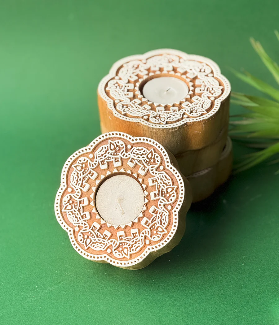 Enchanted Wooden Glow Diya - Set of 4 - Image 9