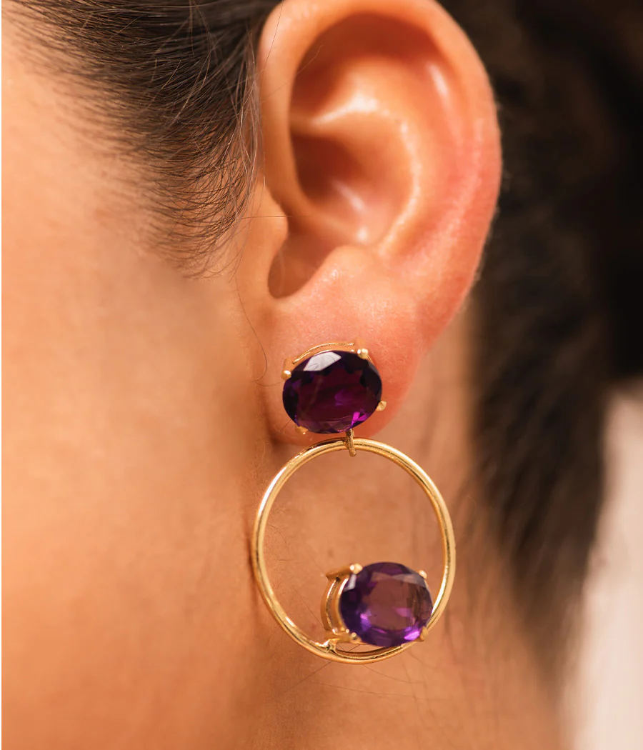 Amethyst Loop Gold Plated Earrings - Image 2