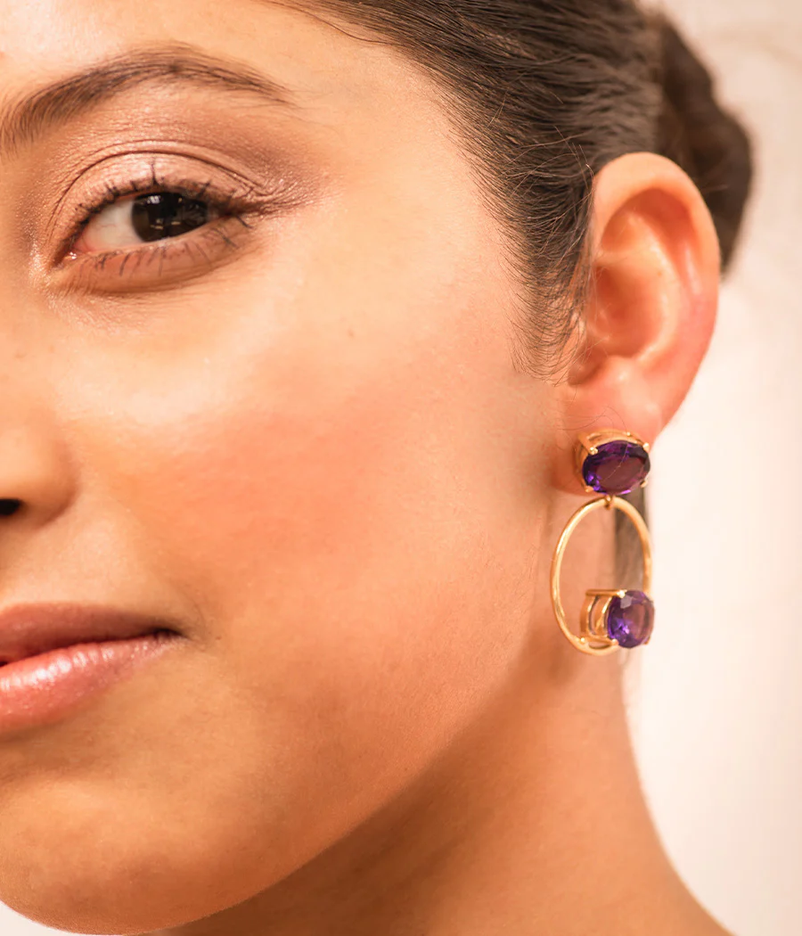 Amethyst Loop Gold Plated Earrings - Image 3