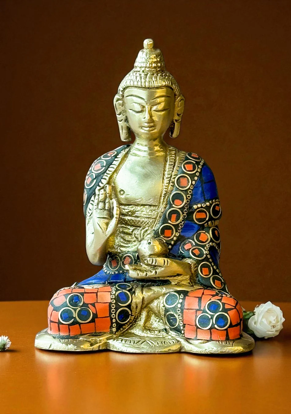 Antique Brass Buddha with Stone Work - Image 5