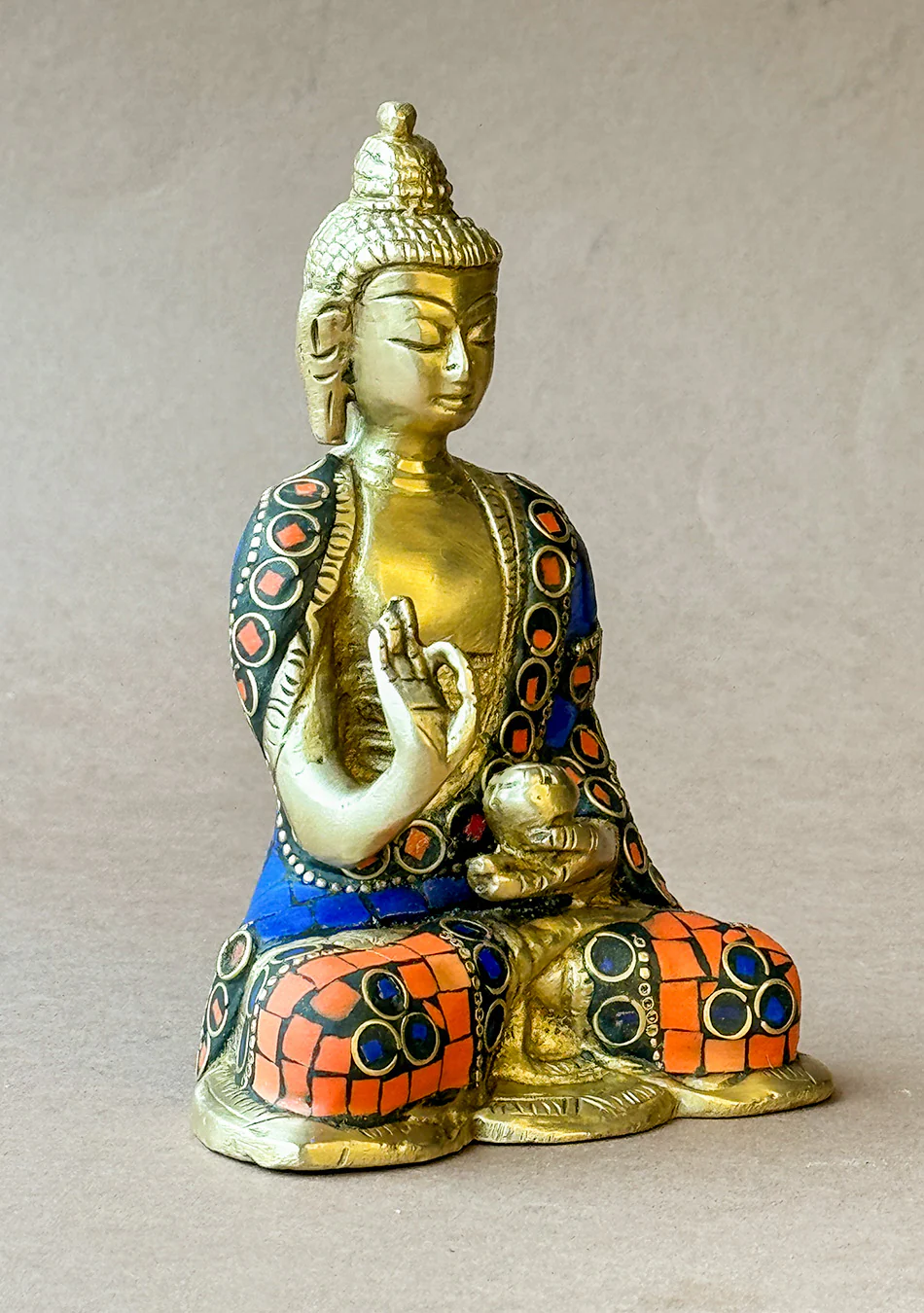 Antique Brass Buddha with Stone Work - Image 8