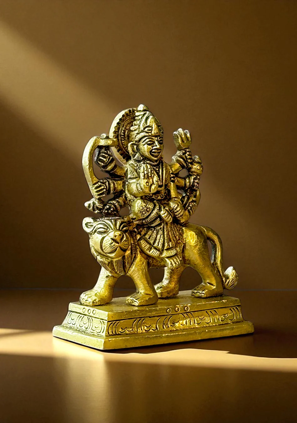Antique Brass Goddess Durga on Lion - Image 3
