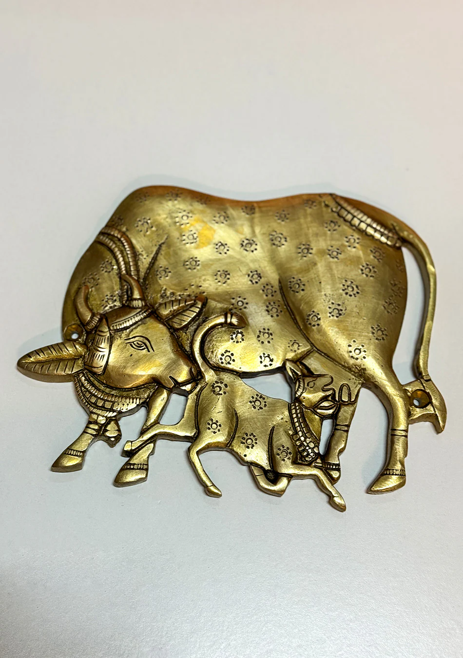 Antique Brass Kamdhenu with Calf Wall Hanging - Image 5