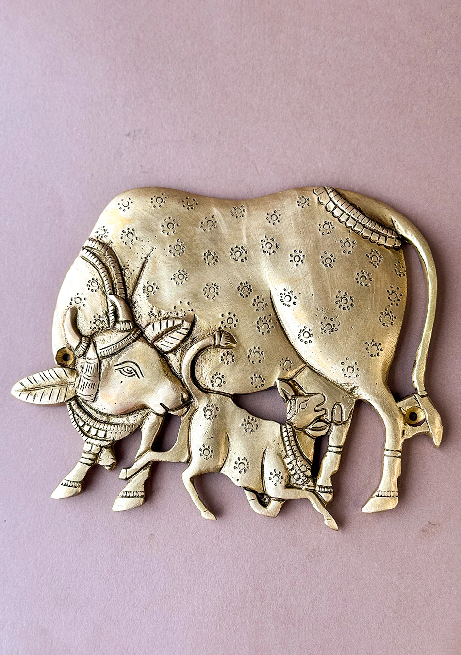 Antique Brass Kamdhenu with Calf Wall Hanging - Image 6