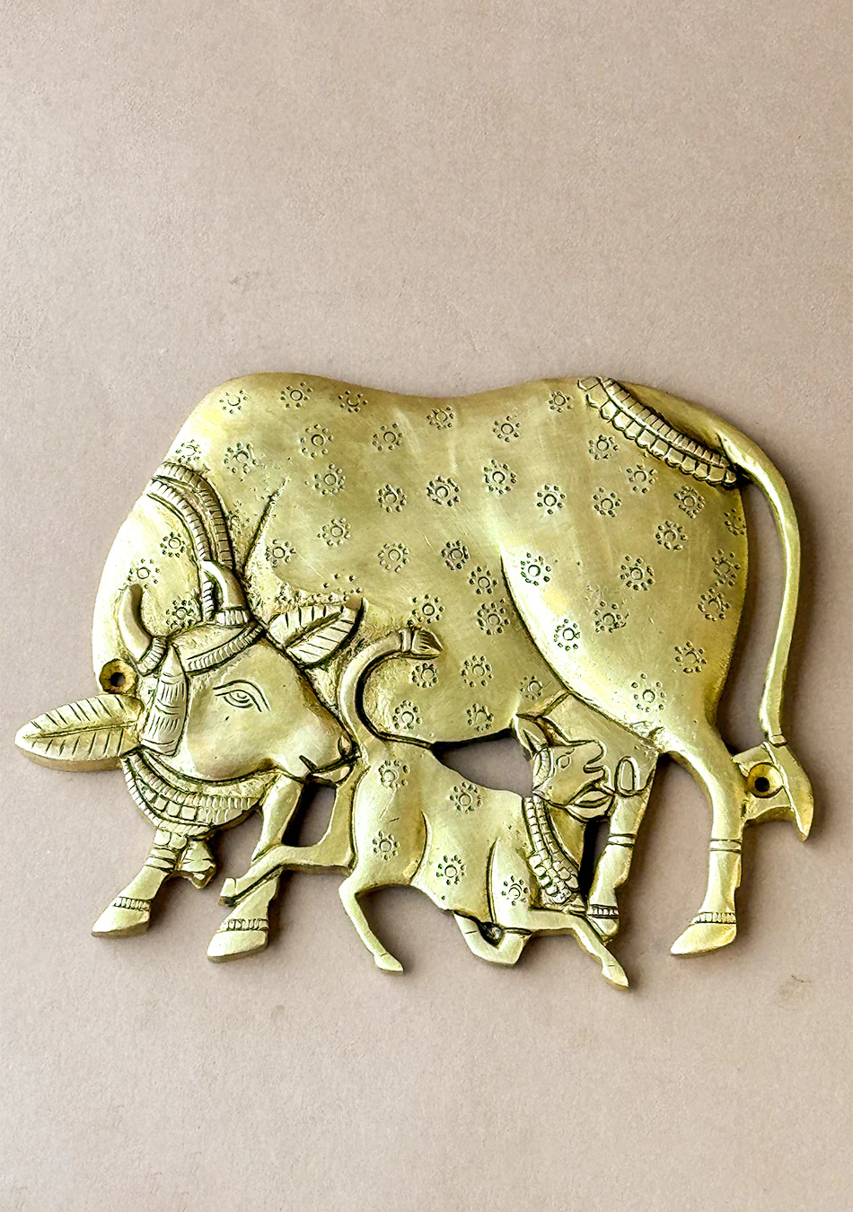 Antique Brass Kamdhenu with Calf Wall Hanging - Image 7