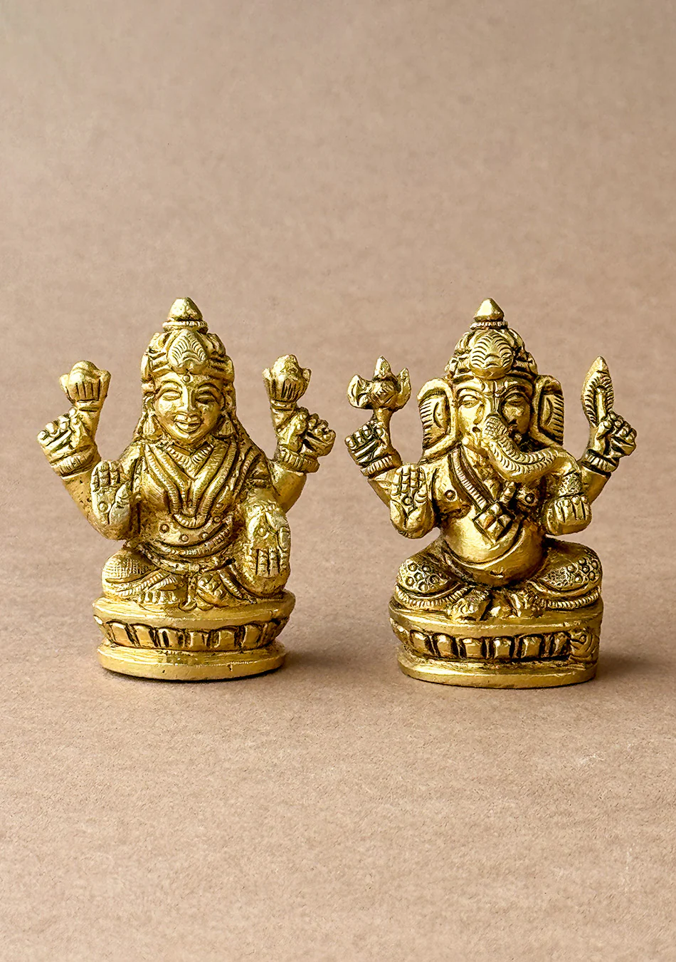 Antique Brass Lakshmi Ganesha Idol Pair - Image 2