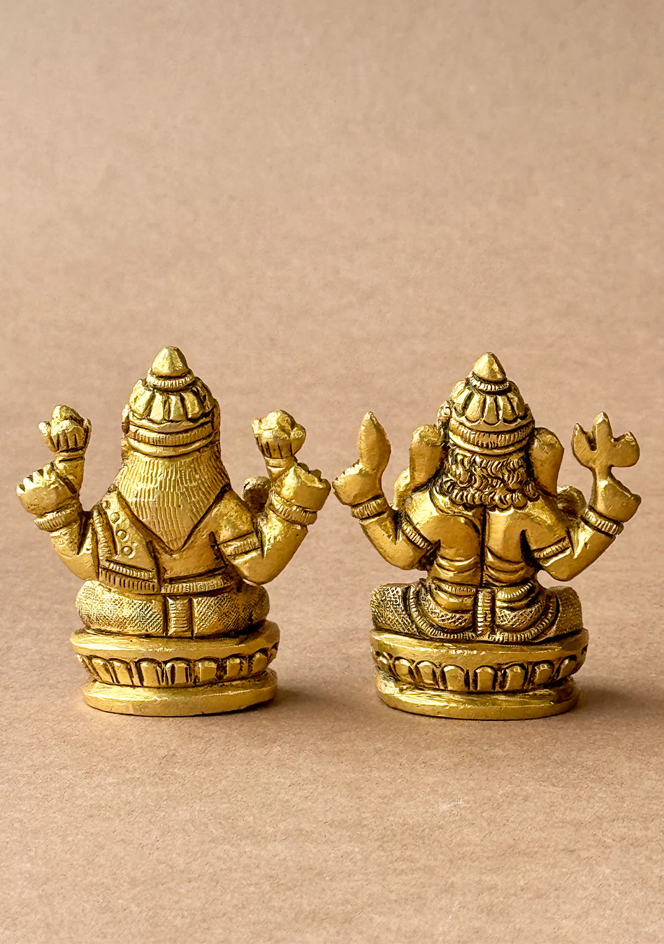 Antique Brass Lakshmi Ganesha Idol Pair - Image 3