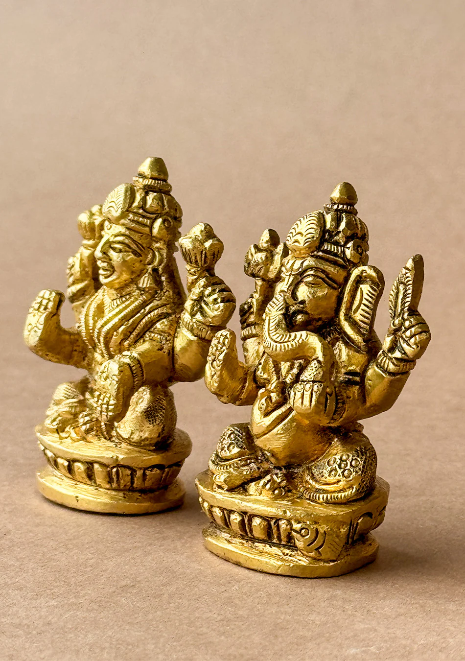 Antique Brass Lakshmi Ganesha Idol Pair - Image 4