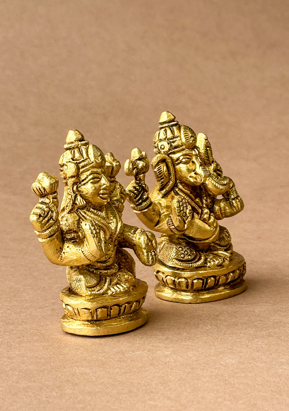 Antique Brass Lakshmi Ganesha Idol Pair - Image 5