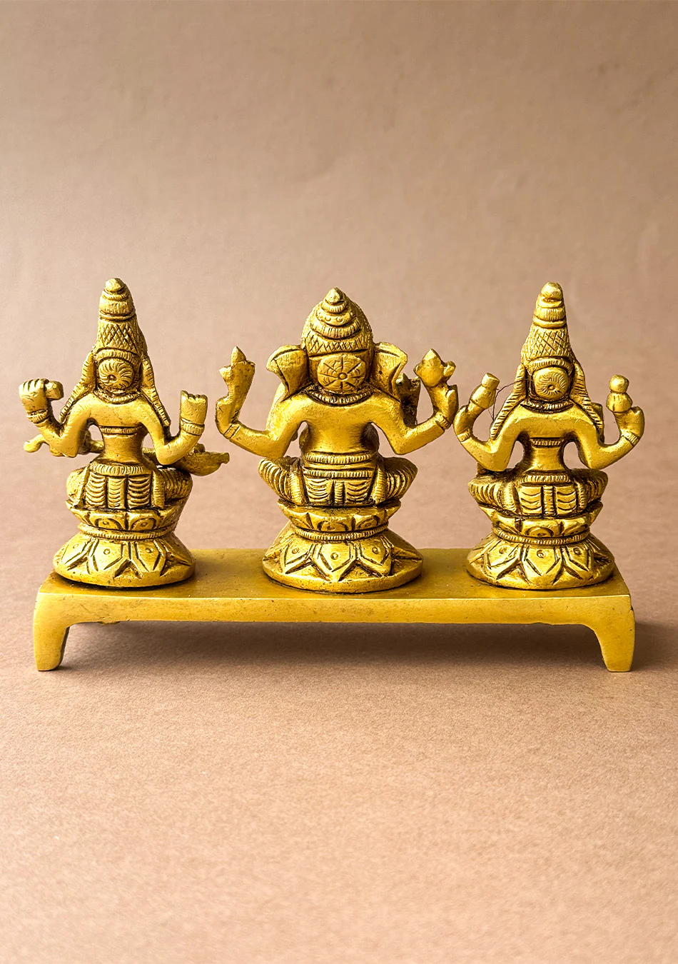 Antique Brass Lakshmi Ganesha Saraswati Trio - Image 2