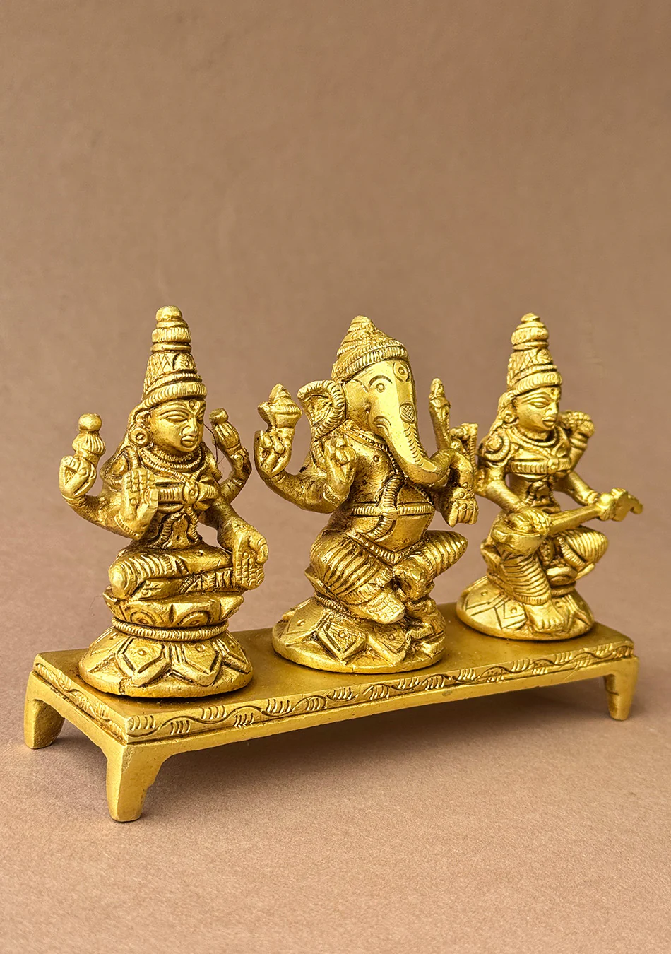 Antique Brass Lakshmi Ganesha Saraswati Trio - Image 3
