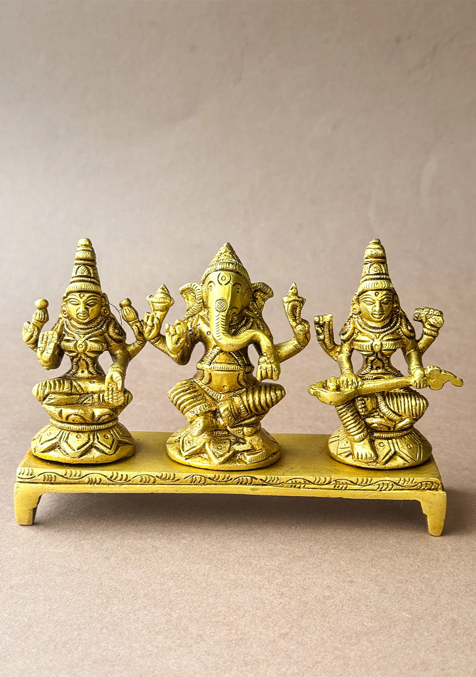 Antique Brass Lakshmi Ganesha Saraswati Trio - Image 4