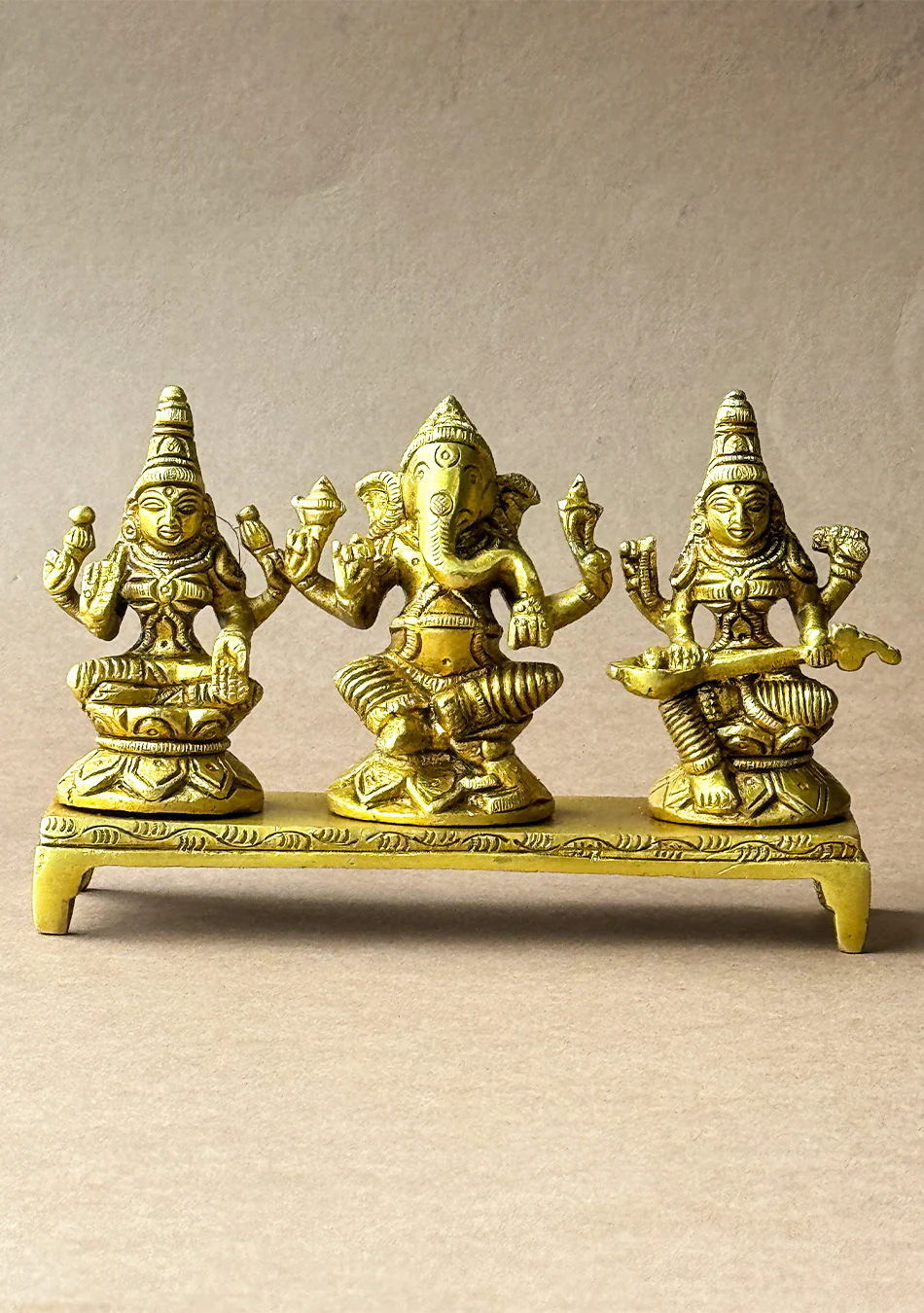 Antique Brass Lakshmi Ganesha Saraswati Trio - Image 5