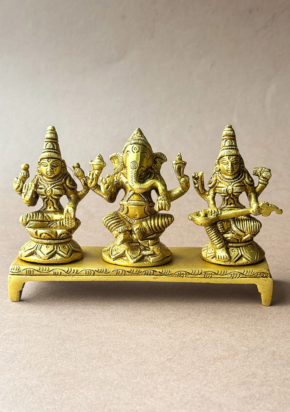 Antique Brass Lakshmi Ganesha Saraswati Trio - Image 6