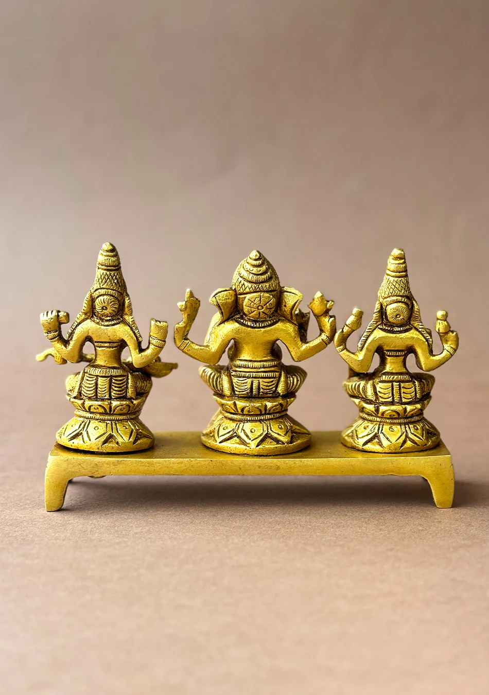 Antique Brass Lakshmi Ganesha Saraswati Trio - Image 7