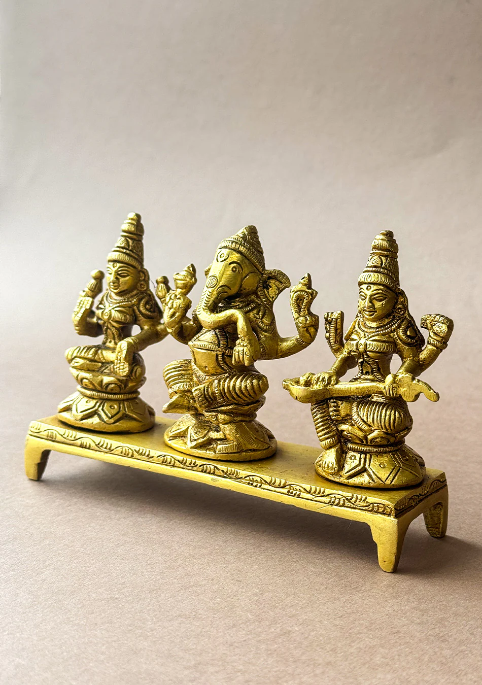 Antique Brass Lakshmi Ganesha Saraswati Trio - Image 8