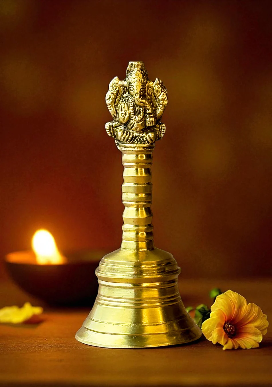 Antique Brass Pooja Bell with Ganesha Motif - Image 2