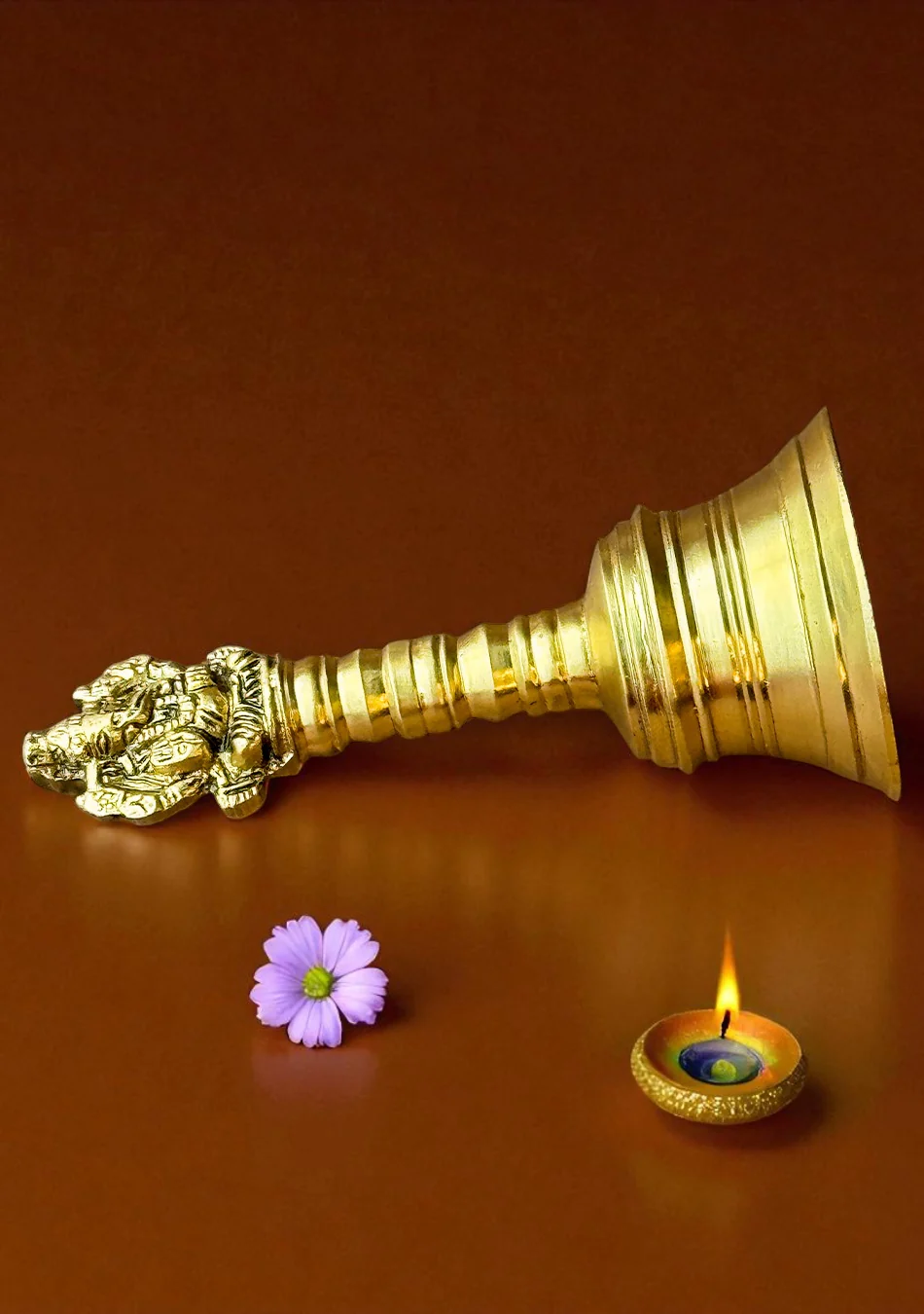 Antique Brass Pooja Bell with Ganesha Motif - Image 3