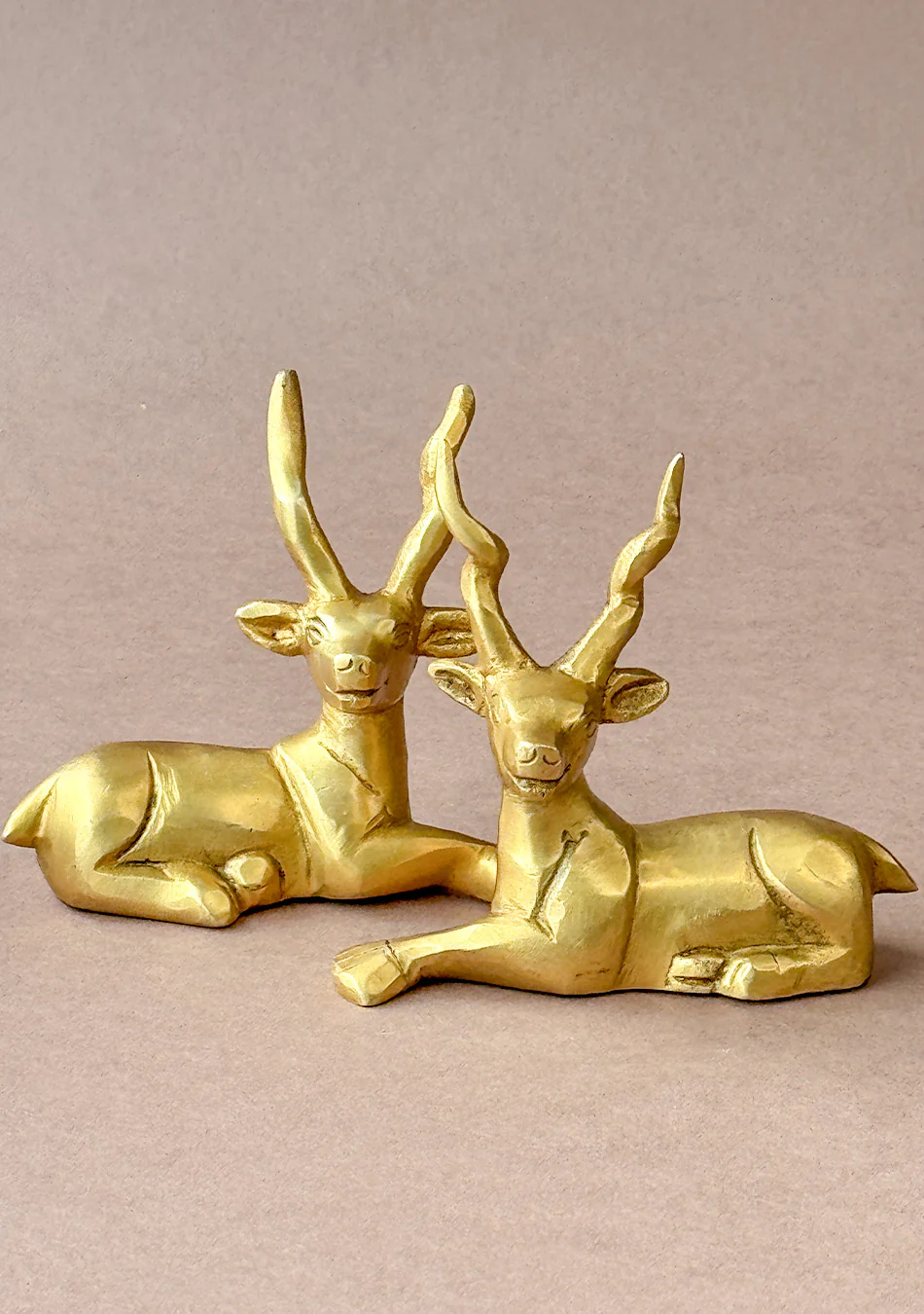 Antique Brass Resting Deer Pair - Image 3
