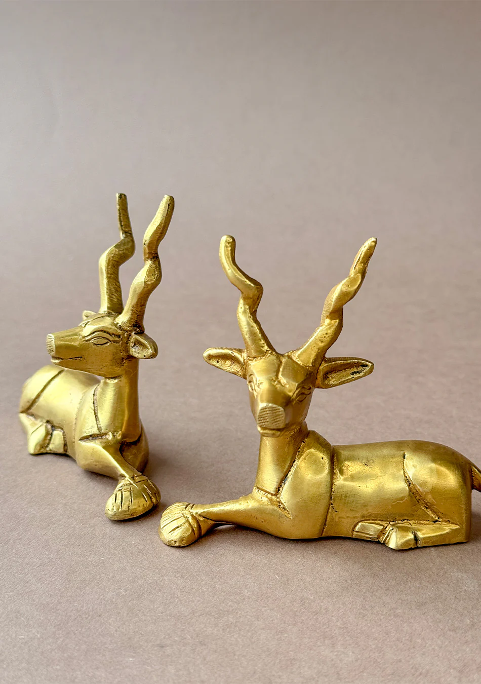 Antique Brass Resting Deer Pair - Image 5
