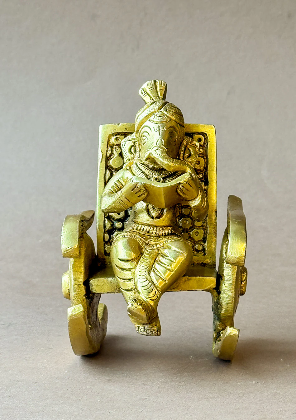 Antique Brass Vidyarthi Ganesha on Rocking Chair - Image 3