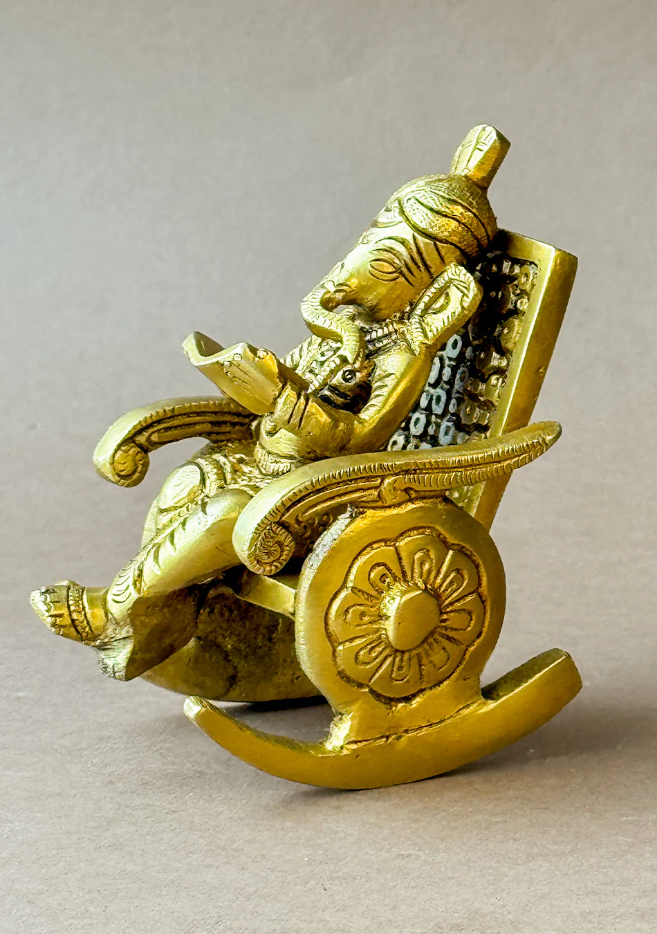 Antique Brass Vidyarthi Ganesha on Rocking Chair - Image 6