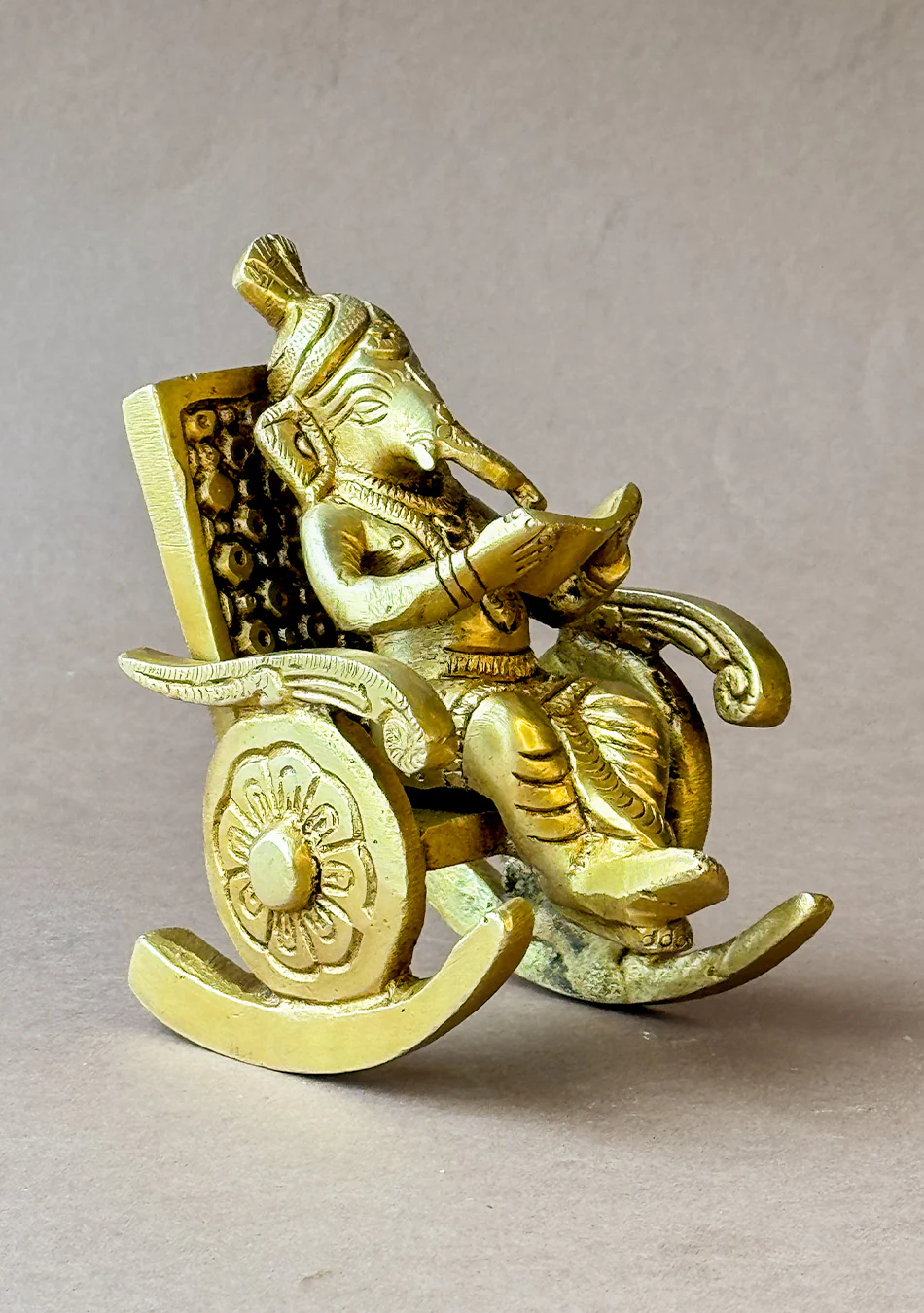 Antique Brass Vidyarthi Ganesha on Rocking Chair - Image 7
