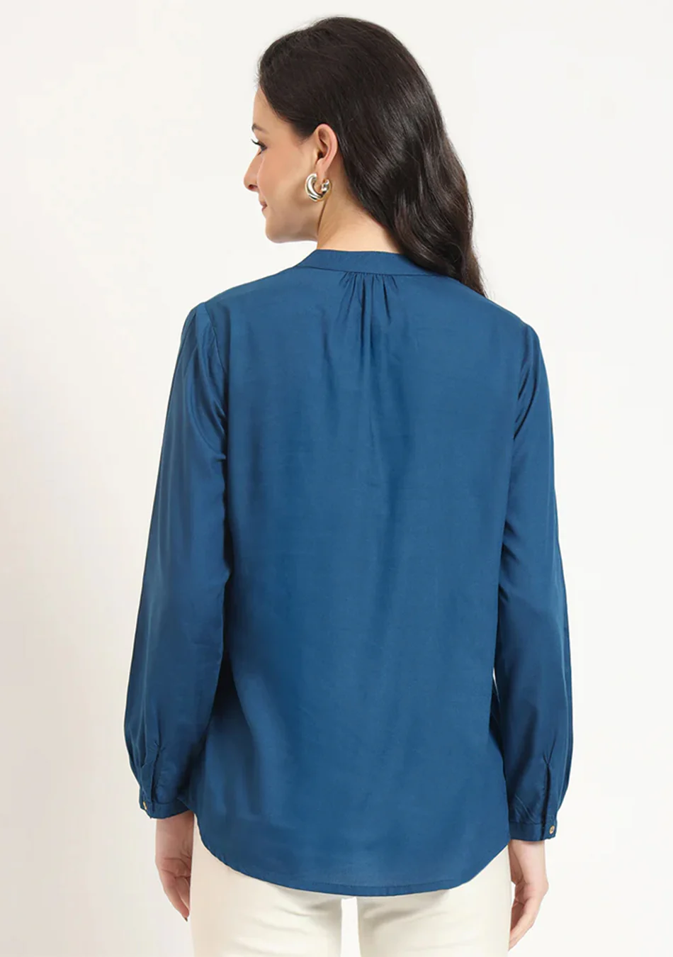 Aqua Blue Solid Pintex Top - Image 6