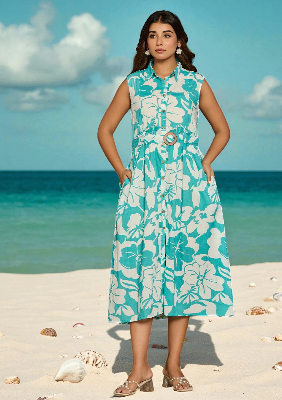 Aravalii Aqua Jardin Midi Dress - Image 14