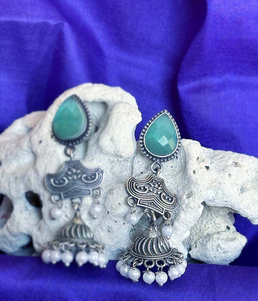 Aqua Gem Pearl Cascade Danglers - Image 2