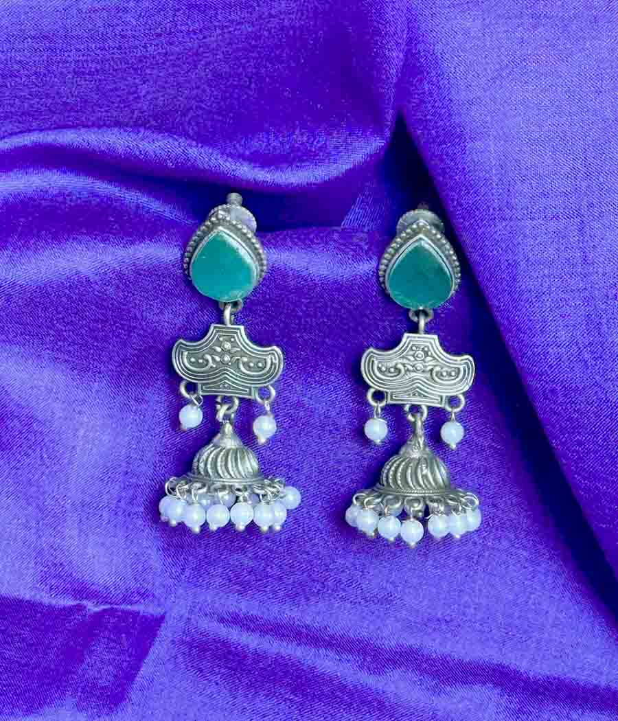 Aqua Gem Pearl Cascade Danglers - Image 7