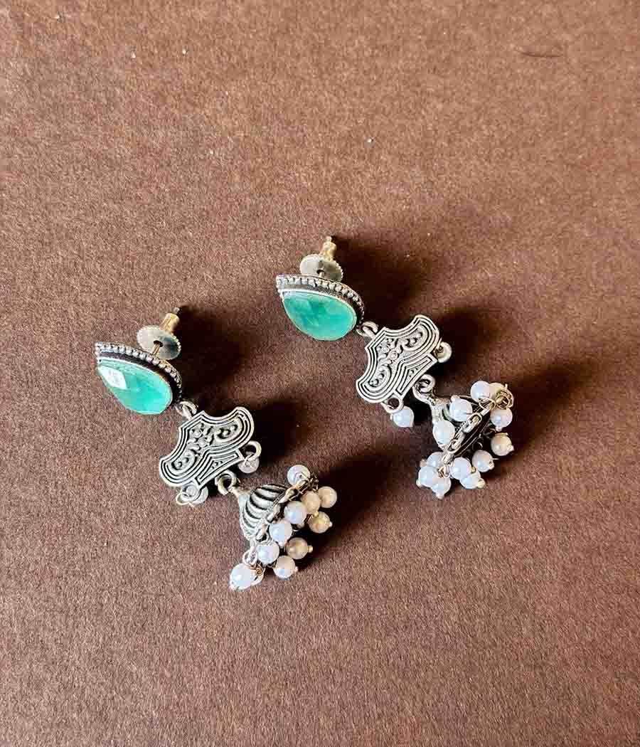 Aqua Gem Pearl Cascade Danglers - Image 8