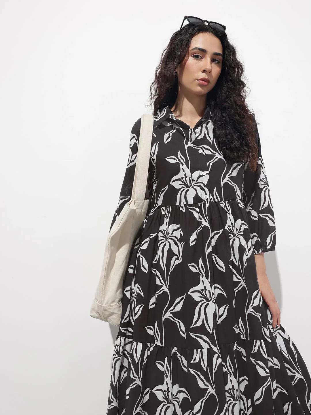 Aravalii Black Shirt Coller Mulmul Linning Cotton Dress