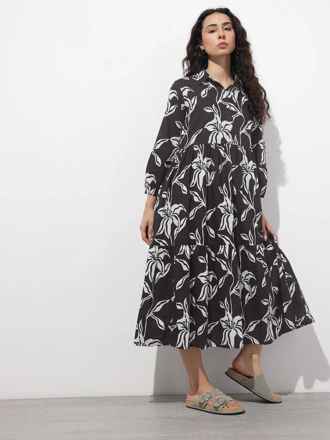 Aravalii Black Shirt Coller Mulmul Linning Cotton Dress - Image 5