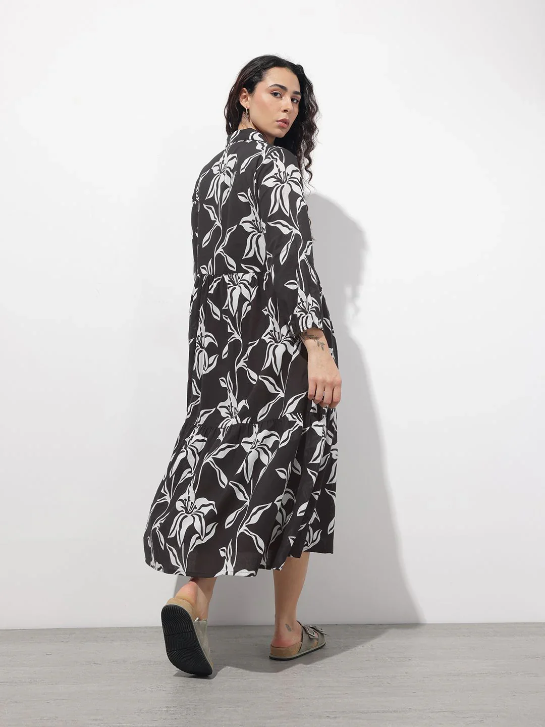 Aravalii Black Shirt Coller Mulmul Linning Cotton Dress - Image 6